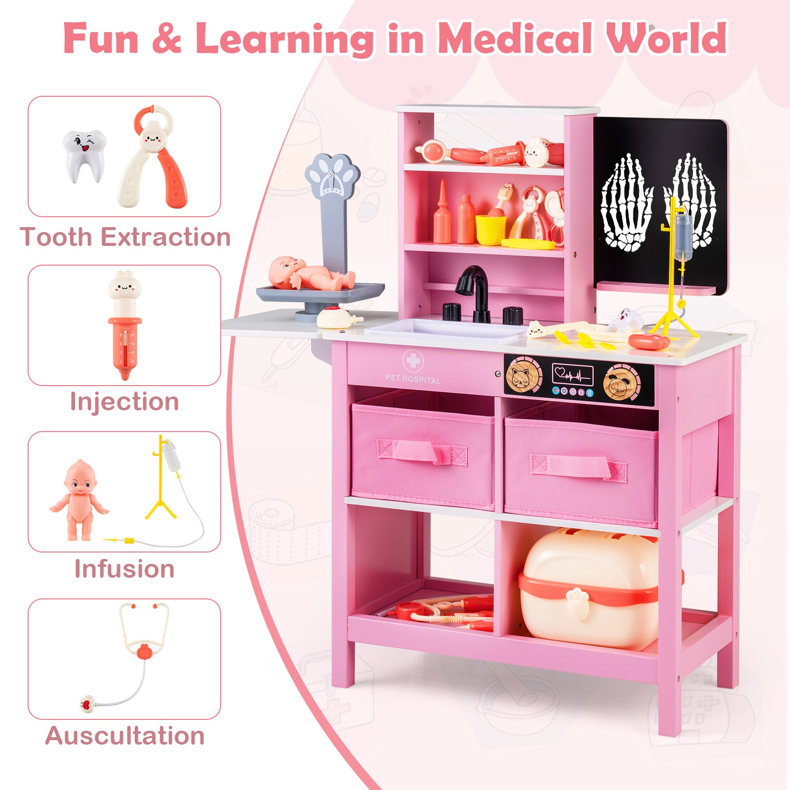 Play Doctor's Office Wood Medical Center Toy Set with Blackboard, Pink Play Tents & Playhouse at Gallery Canada