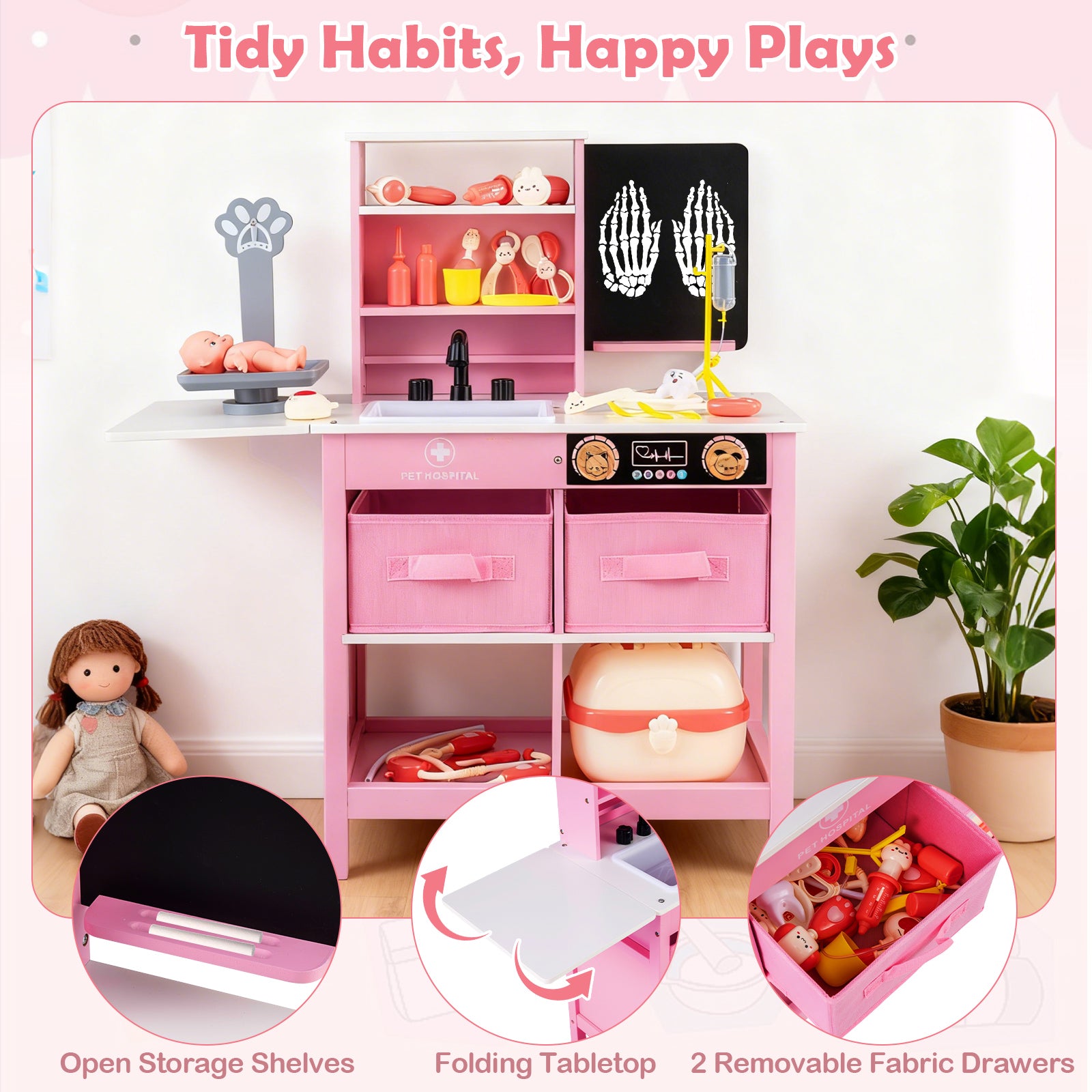 Play Doctor's Office Wood Medical Center Toy Set with Blackboard, Pink Play Tents & Playhouse at Gallery Canada