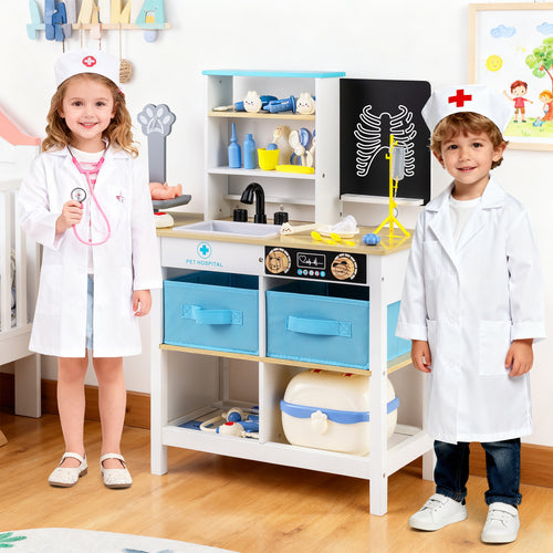 Play Doctor's Office Wood Medical Center Toy Set with Blackboard, White