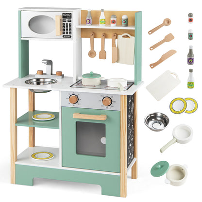 Play Kitchen Wooden Toy Kitchen Playset with Chalkboard Birthday Gift for Kids Aged 3 +, Green Play Kitchen Sets at Gallery Canada