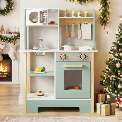Play Kitchen Wooden Toy Kitchen Playset with Chalkboard Birthday Gift for Kids Aged 3 +, Green Play Kitchen Sets at Gallery Canada