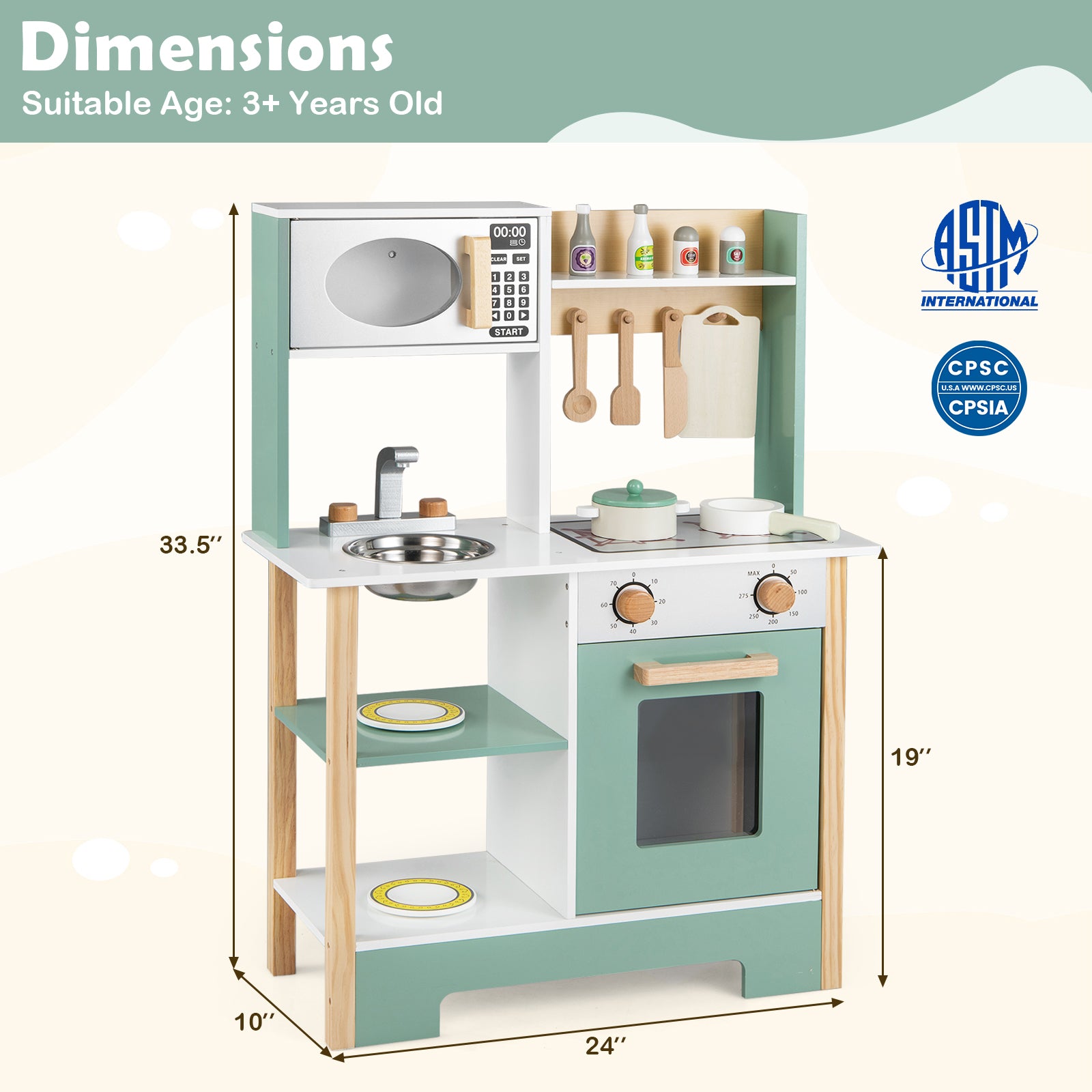 Play Kitchen Wooden Toy Kitchen Playset with Chalkboard Birthday Gift for Kids Aged 3 +, Green Play Kitchen Sets at Gallery Canada