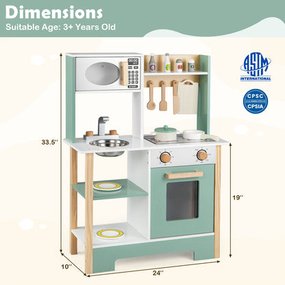 Play Kitchen Wooden Toy Kitchen Playset with Chalkboard Birthday Gift for Kids Aged 3 +, Green Play Kitchen Sets at Gallery Canada