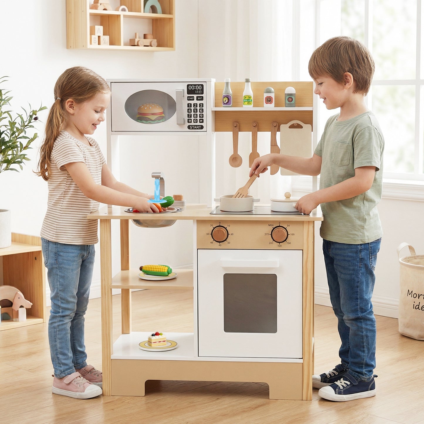 Play Kitchen Wooden Toy Kitchen Playset with Chalkboard Birthday Gift for Kids Aged 3 +, White Play Kitchen Sets at Gallery Canada