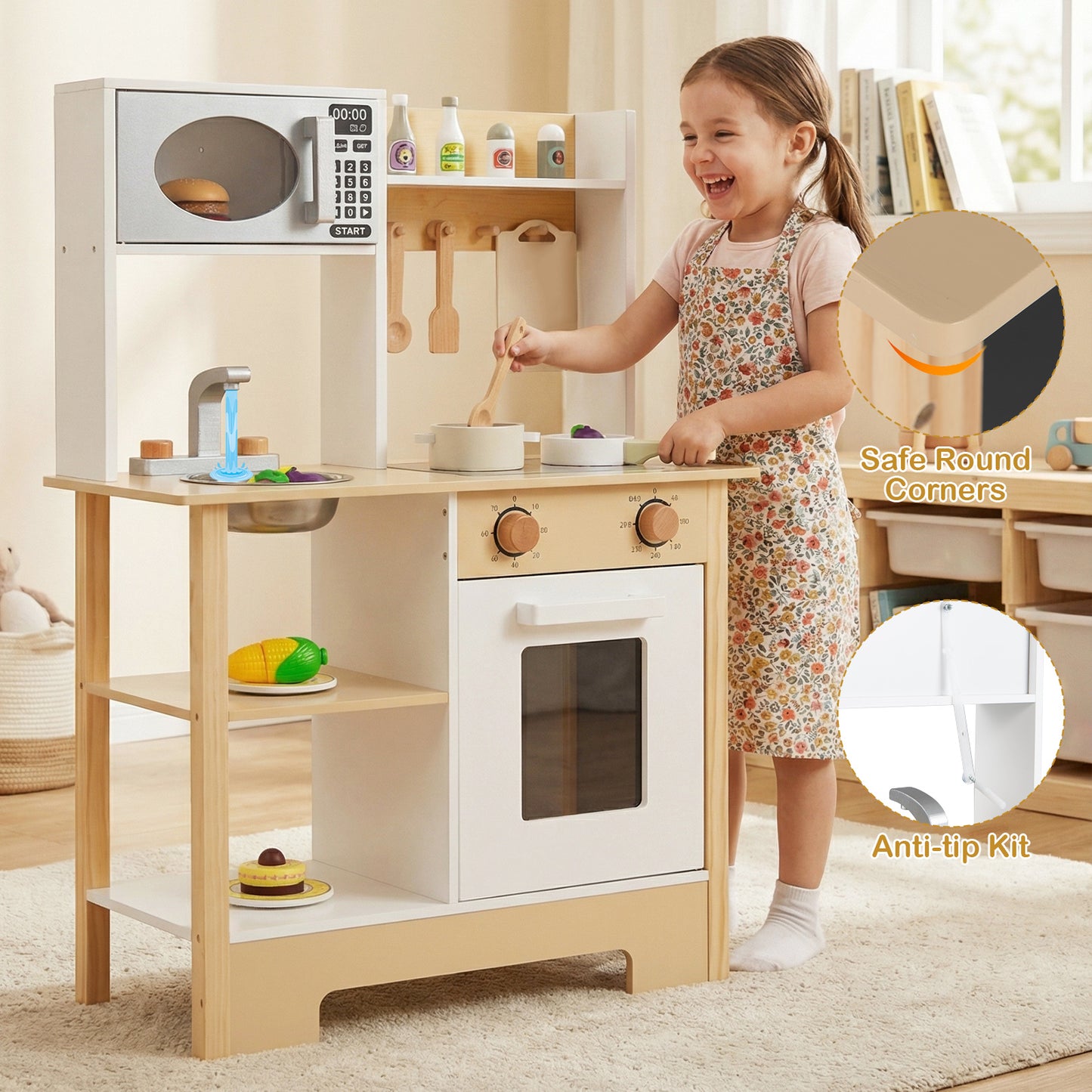 Play Kitchen Wooden Toy Kitchen Playset with Chalkboard Birthday Gift for Kids Aged 3 +, White Play Kitchen Sets at Gallery Canada