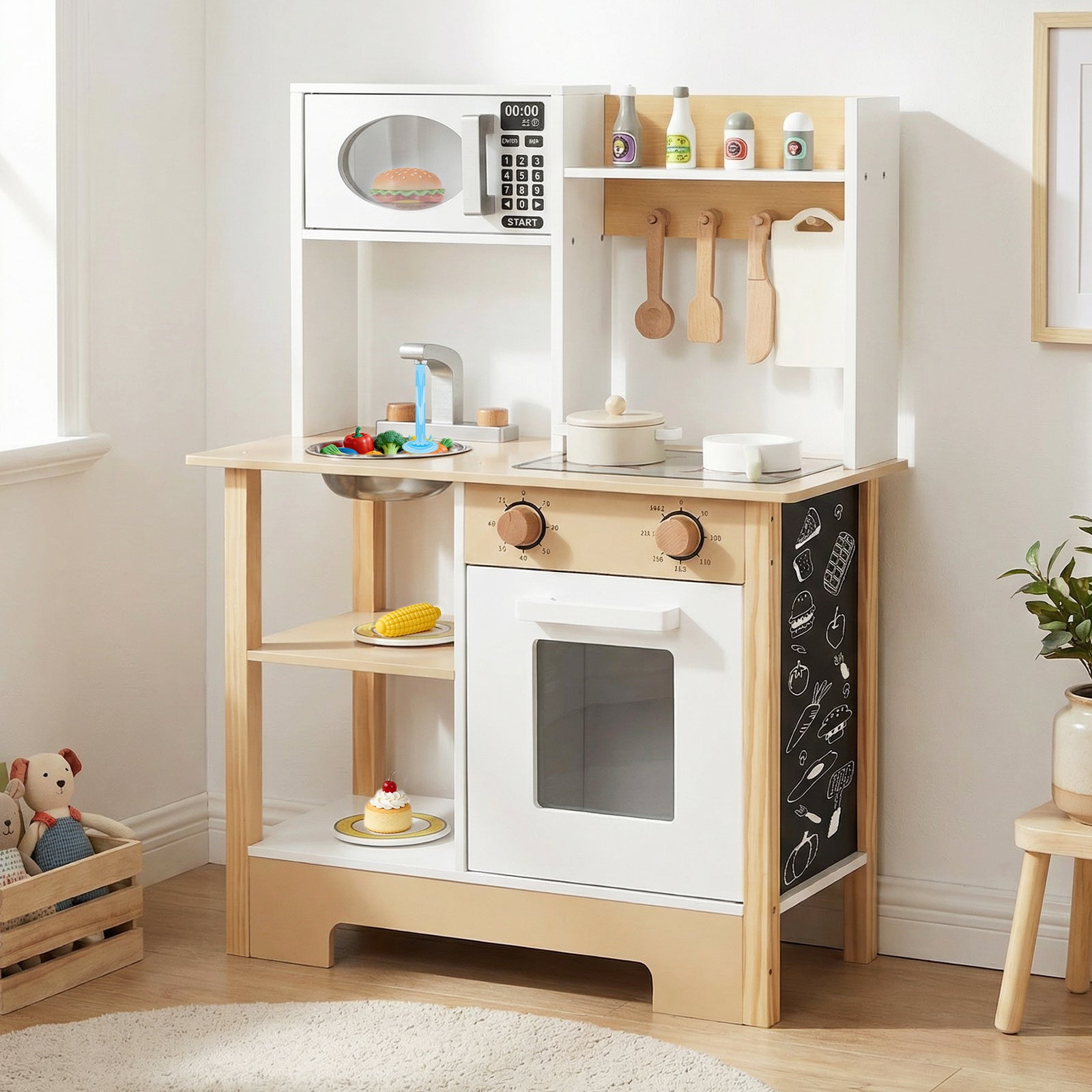 Play Kitchen Wooden Toy Kitchen Playset with Chalkboard Birthday Gift for Kids Aged 3 +, White Play Kitchen Sets at Gallery Canada