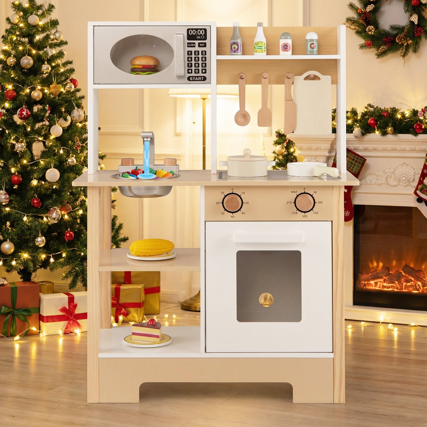 Play Kitchen Wooden Toy Kitchen Playset with Chalkboard Birthday Gift for Kids Aged 3 +, White Play Kitchen Sets at Gallery Canada