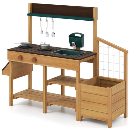 Kids Wooden Play Kitchen, Pretend Mud Kitchen, Brown Play Kitchen Sets Brown at Gallery Canada