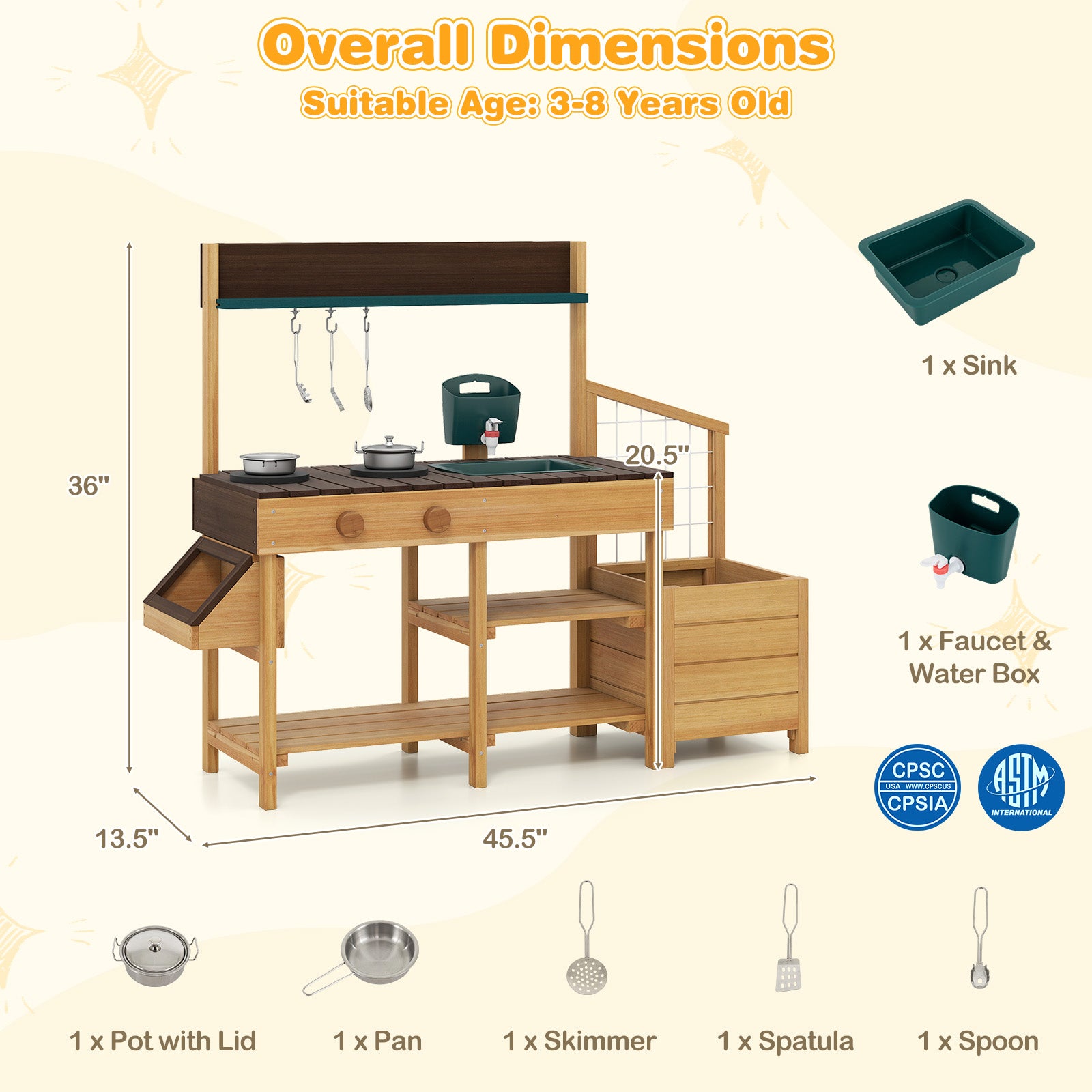 Play Kitchen for Kids Wooden Toy Kitchen Playset Pretend Mud Kitchen, Brown Play Kitchen Sets at Gallery Canada