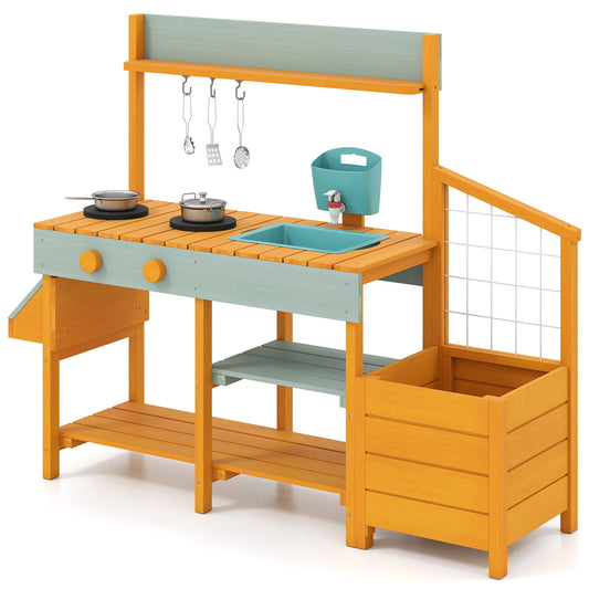 Wooden Play Kitchen For Kids, Pretend Mud Kitchen Playset, Yellow Play Kitchen Sets Yellow at Gallery Canada