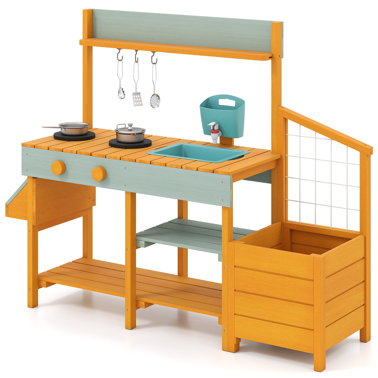 Wooden Play Kitchen For Kids, Pretend Mud Kitchen Playset, Yellow Play Kitchen Sets at Gallery Canada