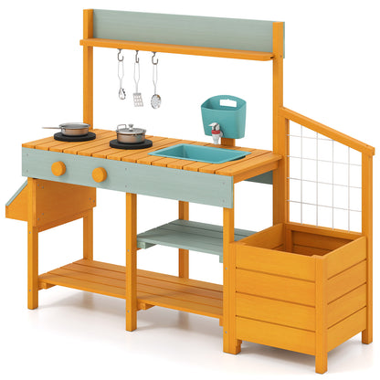 Wooden Play Kitchen For Kids, Pretend Mud Kitchen Playset, Yellow Play Kitchen Sets at Gallery Canada