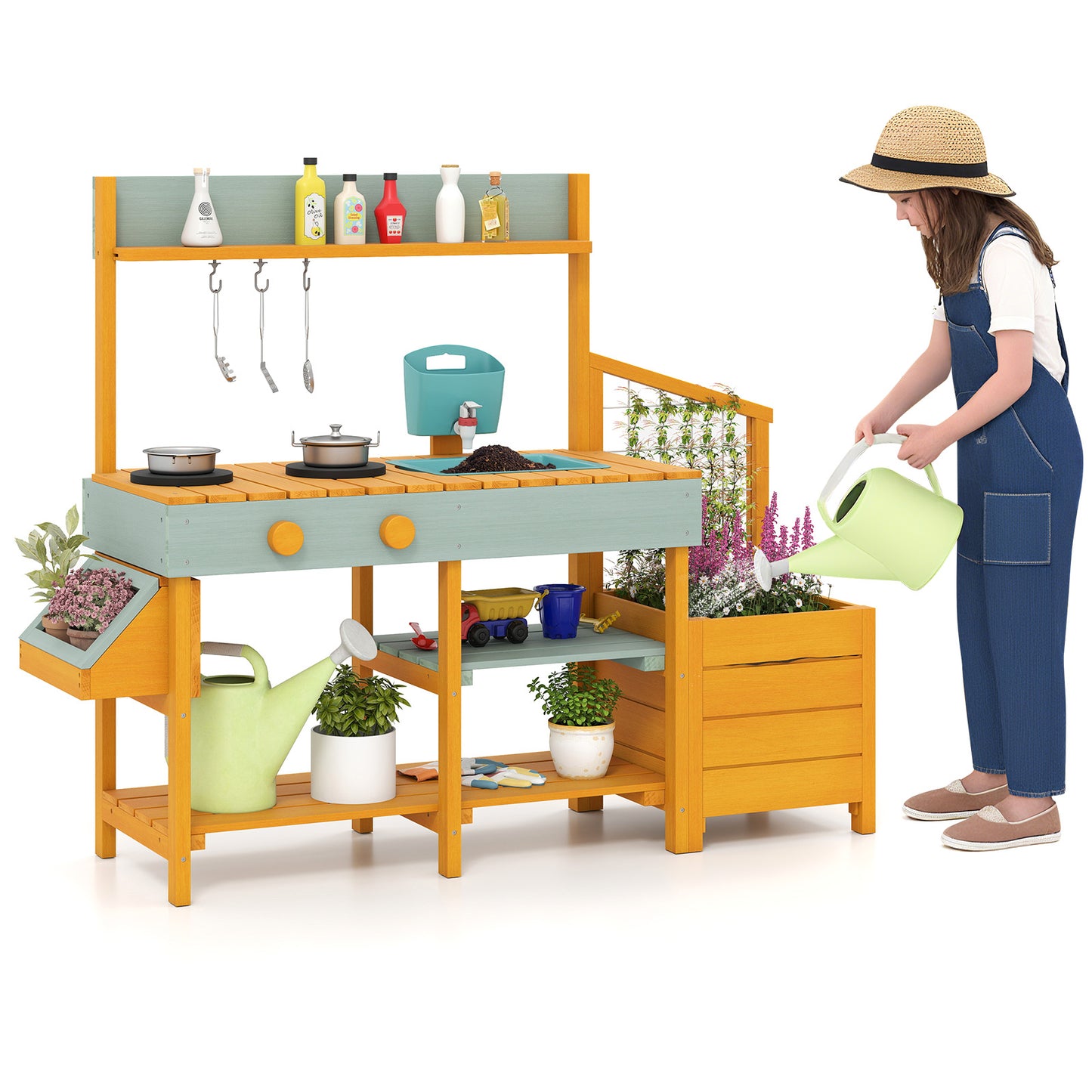 Play Kitchen for Kids Wooden Toy Kitchen Playset Pretend Mud Kitchen, Yellow Play Kitchen Sets at Gallery Canada