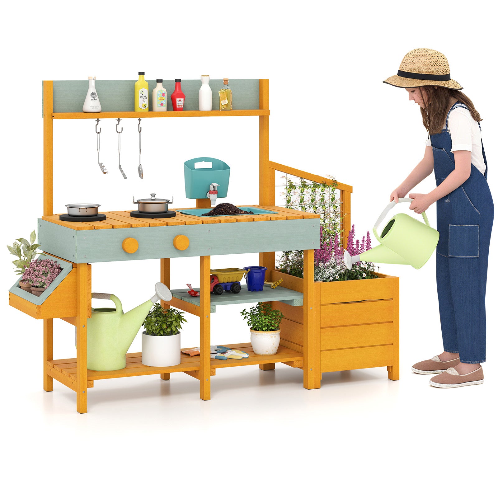 Play Kitchen for Kids Wooden Toy Kitchen Playset Pretend Mud Kitchen, Yellow Play Kitchen Sets at Gallery Canada