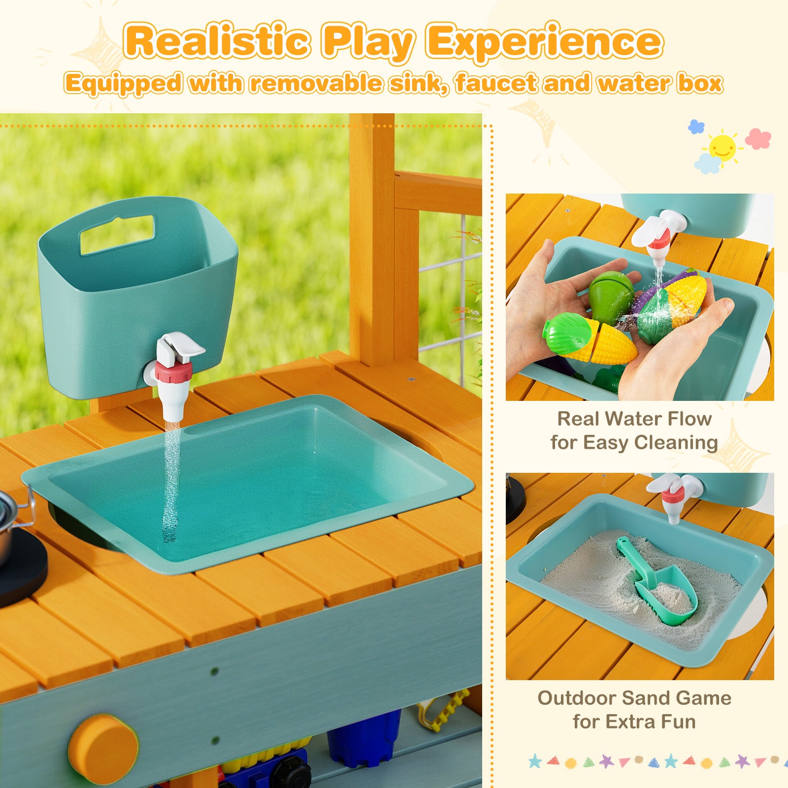 Play Kitchen for Kids Wooden Toy Kitchen Playset Pretend Mud Kitchen, Yellow Play Kitchen Sets at Gallery Canada