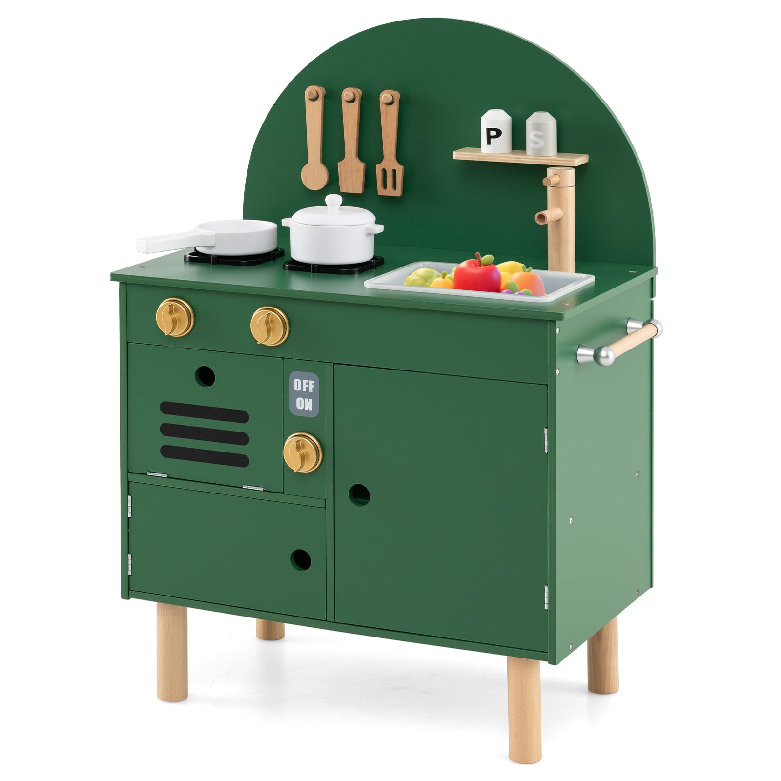 Kids Wooden Play Kitchen Set, With Stove Sink Microwave Oven, Green Play Kitchen Sets Green at Gallery Canada