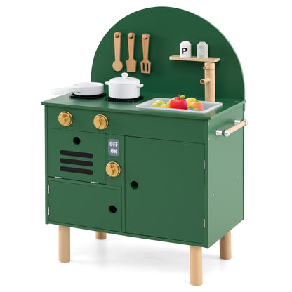 Kids Wooden Play Kitchen Set, With Stove Sink Microwave Oven, Green Play Kitchen Sets Green at Gallery Canada
