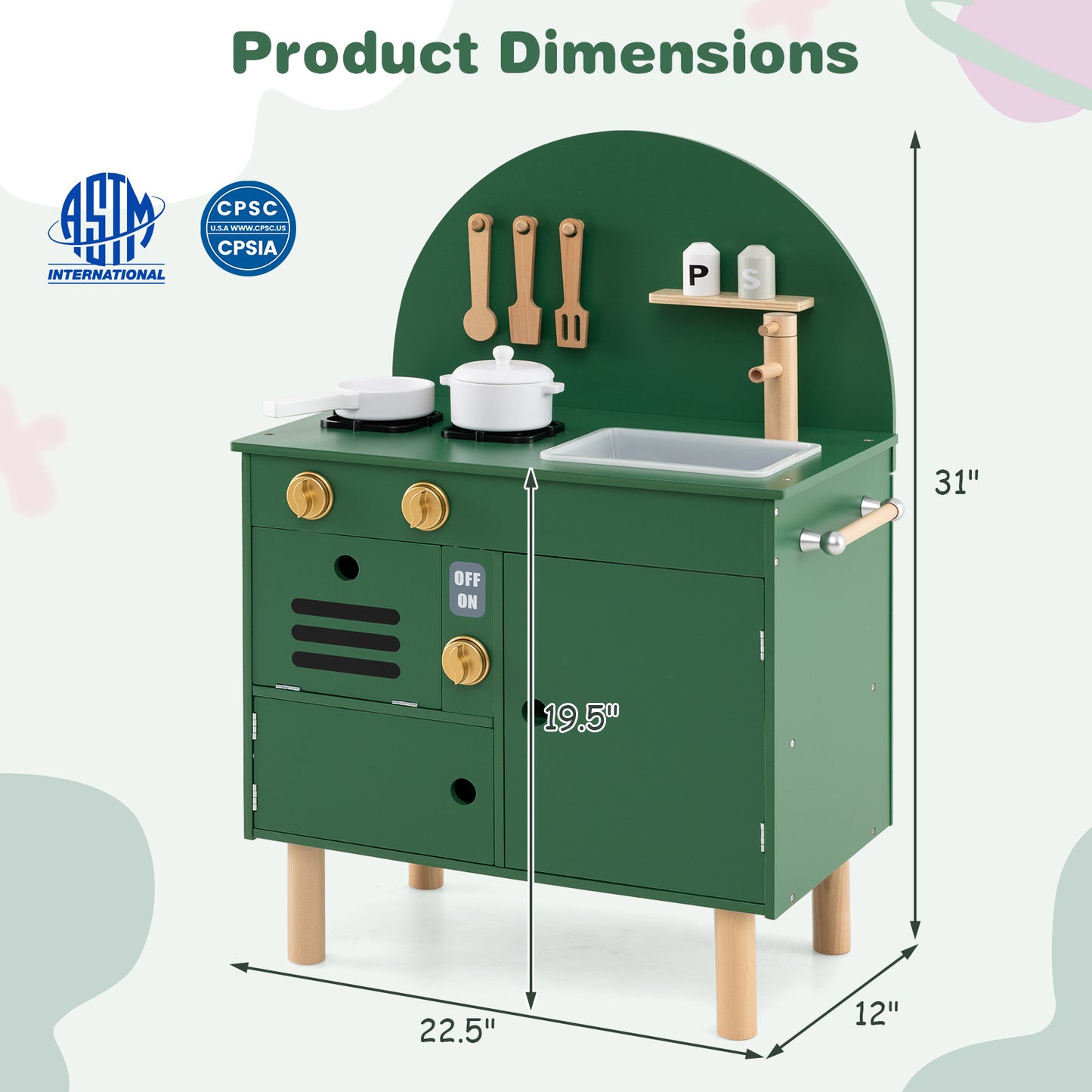 Play Kitchen for Kids Wooden Kitchen Playset with Stoves Faucet Sink Microwave and Oven, Green Play Kitchen Sets at Gallery Canada