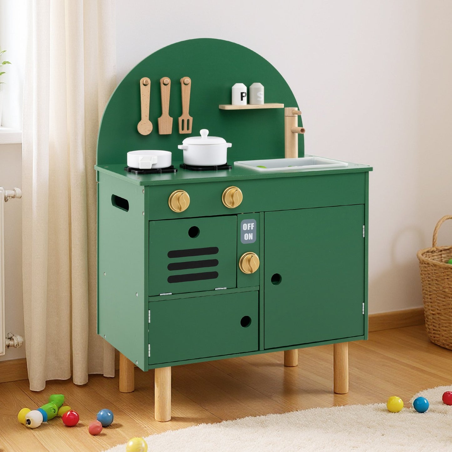 Play Kitchen for Kids Wooden Kitchen Playset with Stoves Faucet Sink Microwave and Oven, Green Play Kitchen Sets at Gallery Canada