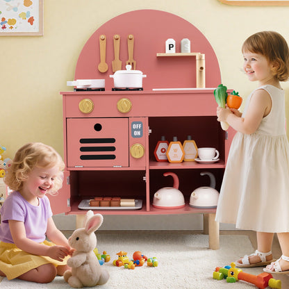 Play Kitchen for Kids Wooden Kitchen Playset with Stoves Faucet Sink Microwave and Oven, Pink Play Kitchen Sets at Gallery Canada