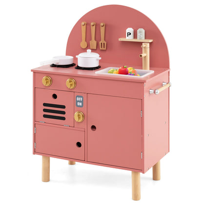 Play Kitchen for Kids Wooden Kitchen Playset with Stoves Faucet Sink Microwave and Oven, Pink Play Kitchen Sets Pink at Gallery Canada