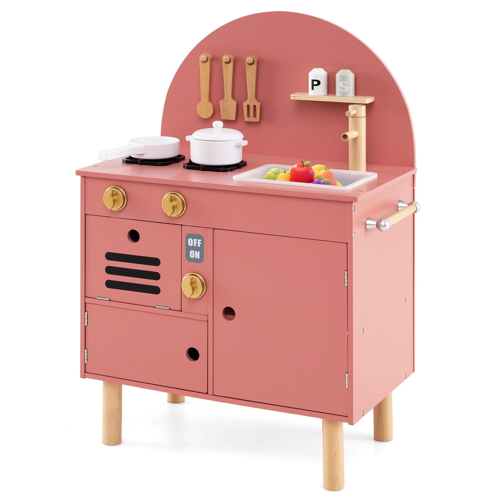 Kids Wooden Play Kitchen Set With Stove, Sink, Microwave, Oven, Pink Play Kitchen Sets Pink at Gallery Canada