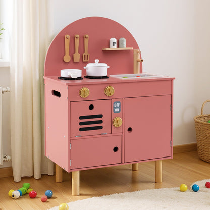 Play Kitchen for Kids Wooden Kitchen Playset with Stoves Faucet Sink Microwave and Oven, Pink Play Kitchen Sets at Gallery Canada