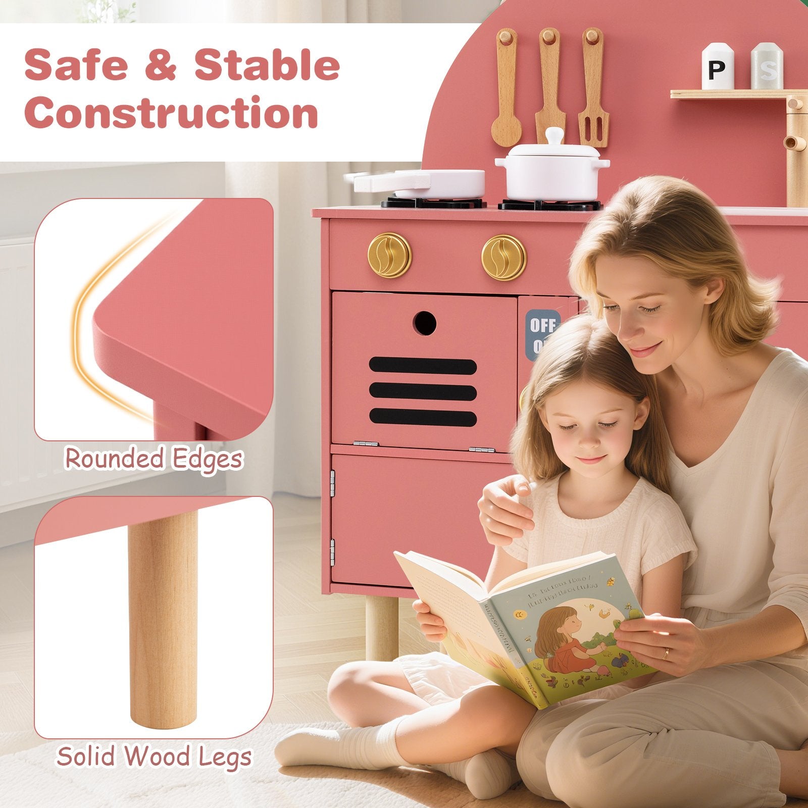 Play Kitchen for Kids Wooden Kitchen Playset with Stoves Faucet Sink Microwave and Oven, Pink Play Kitchen Sets at Gallery Canada