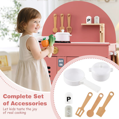Play Kitchen for Kids Wooden Kitchen Playset with Stoves Faucet Sink Microwave and Oven, Pink Play Kitchen Sets at Gallery Canada
