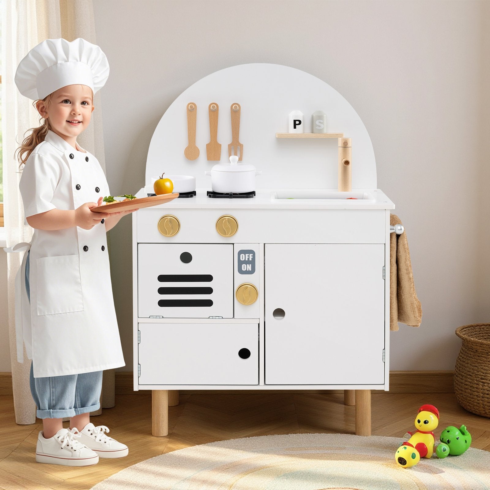 Play Kitchen for Kids Wooden Kitchen Playset with Stoves Faucet Sink Microwave and Oven, White Play Kitchen Sets at Gallery Canada