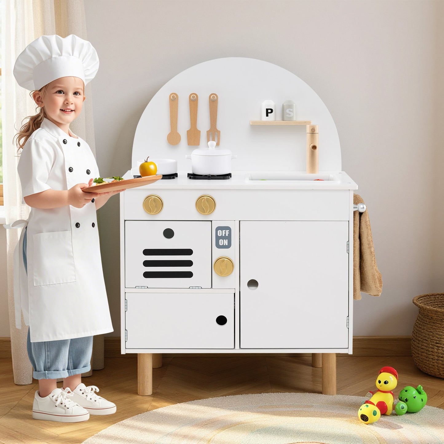 Play Kitchen for Kids Wooden Kitchen Playset with Stoves Faucet Sink Microwave and Oven, White Play Kitchen Sets at Gallery Canada