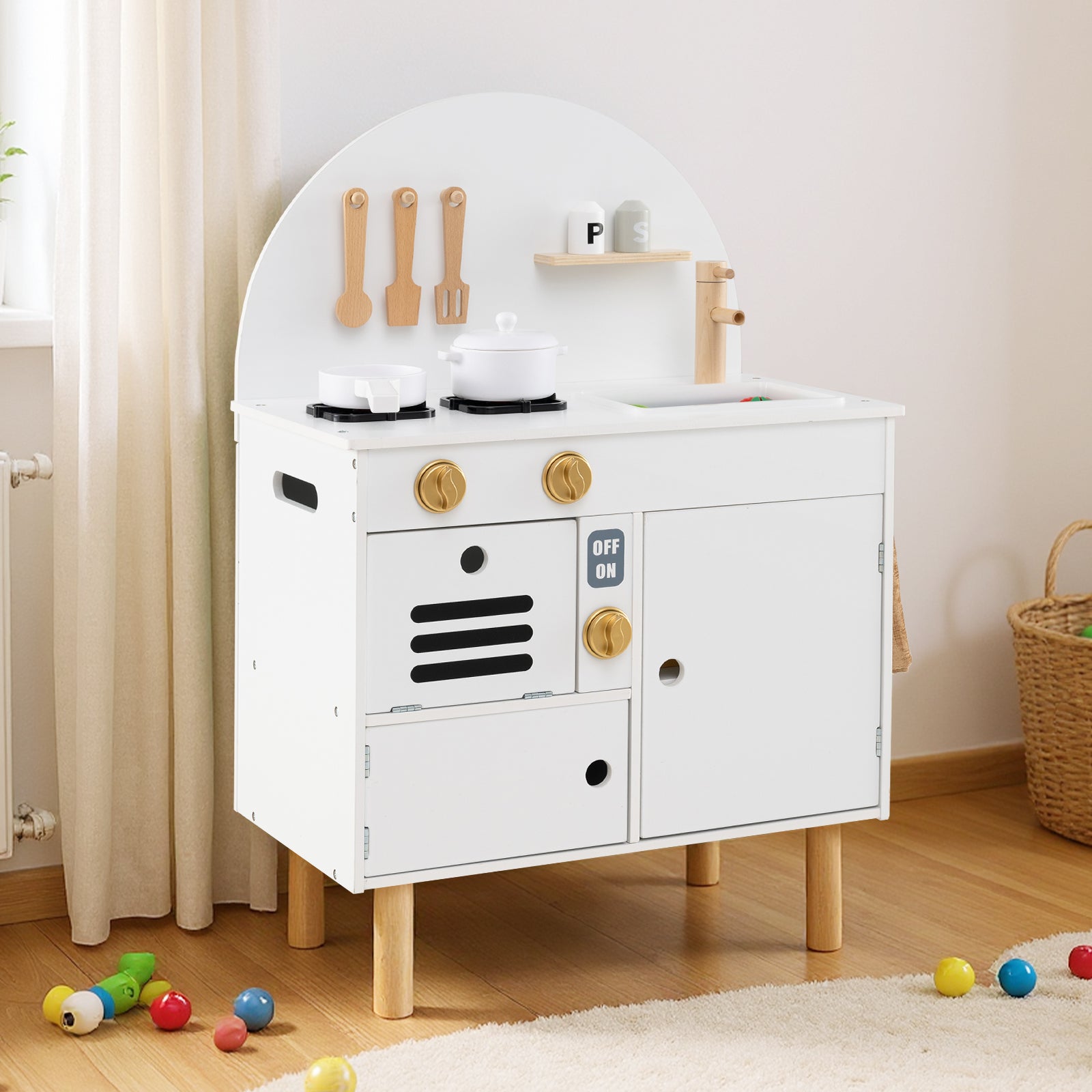 Play Kitchen for Kids Wooden Kitchen Playset with Stoves Faucet Sink Microwave and Oven, White Play Kitchen Sets at Gallery Canada