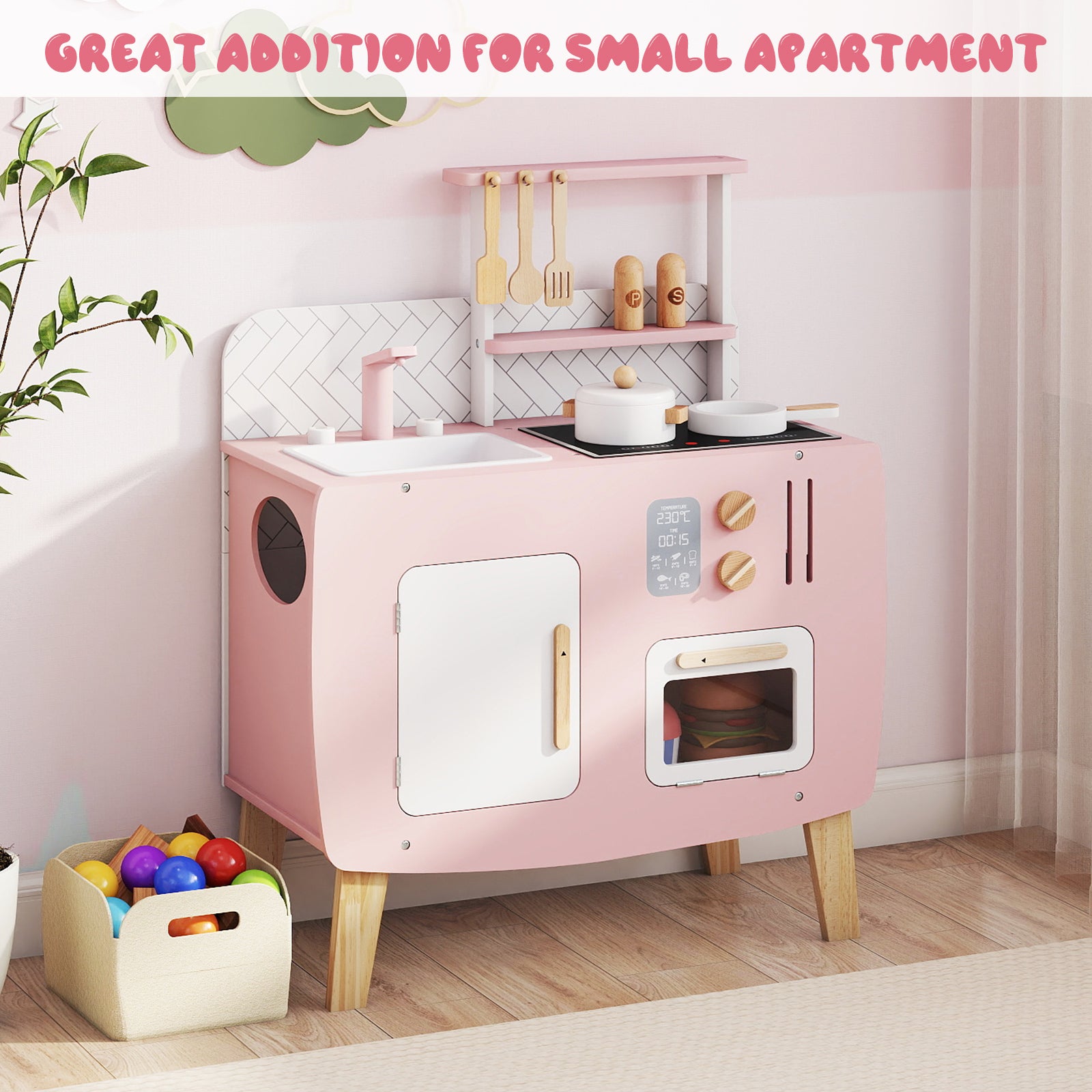 Wooden Play Kitchen For Kids With Stoves, Sink, Faucet & Oven Play Kitchen Sets at Gallery Canada