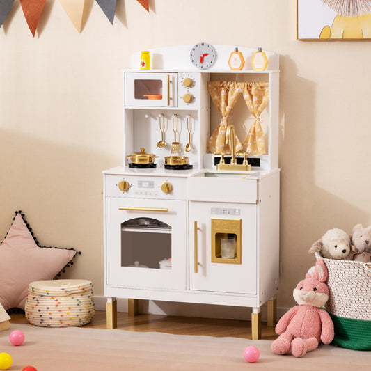 Play Kitchen for Kids Wooden Chef Pretend Playset with 3 Adjustable Heights Microwave, Gold Play Kitchen Sets Gold at Gallery Canada