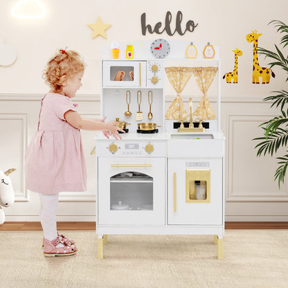 Play Kitchen for Kids Wooden Chef Pretend Playset with 3 Adjustable Heights Microwave, Gold Play Kitchen Sets at Gallery Canada