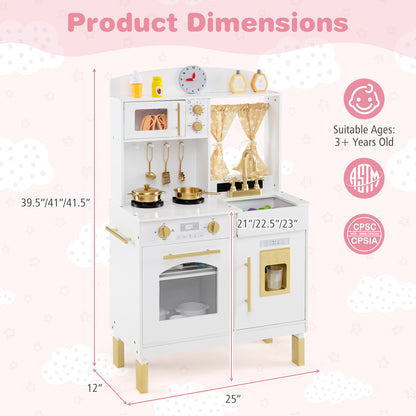 Play Kitchen for Kids Wooden Chef Pretend Playset with 3 Adjustable Heights Microwave, Gold Play Kitchen Sets at Gallery Canada