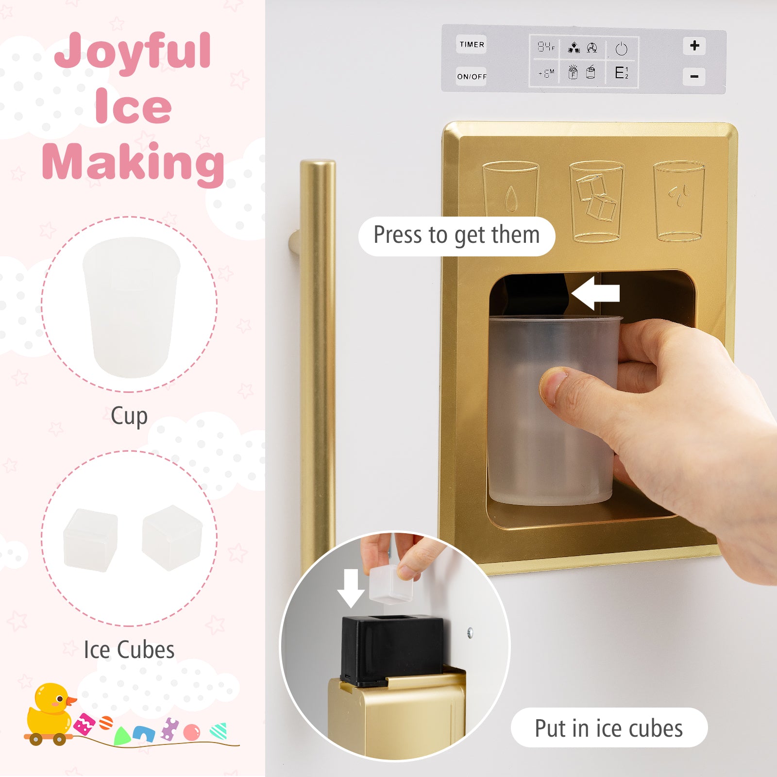 Play Kitchen for Kids Wooden Chef Pretend Playset with 3 Adjustable Heights Microwave, Gold Play Kitchen Sets at Gallery Canada