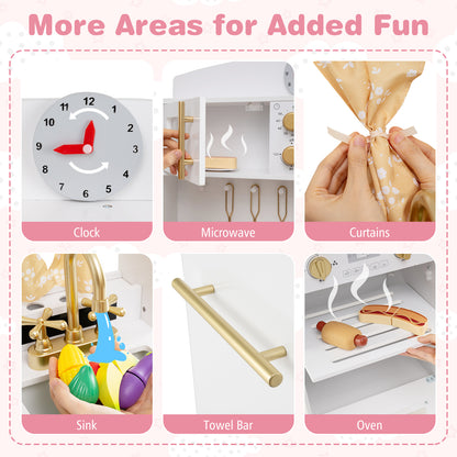 Play Kitchen for Kids Wooden Chef Pretend Playset with 3 Adjustable Heights Microwave, Gold Play Kitchen Sets at Gallery Canada