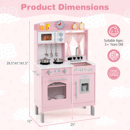 Play Kitchen for Kids Wooden Chef Pretend Playset with 3 Adjustable Heights Microwave, Pink Play Kitchen Sets at Gallery Canada