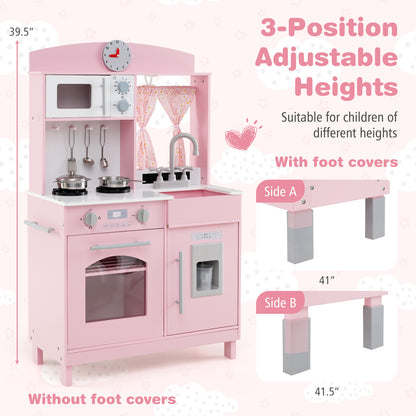 Play Kitchen for Kids Wooden Chef Pretend Playset with 3 Adjustable Heights Microwave, Pink Play Kitchen Sets at Gallery Canada