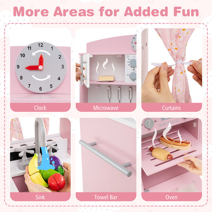 Play Kitchen for Kids Wooden Chef Pretend Playset with 3 Adjustable Heights Microwave, Pink Play Kitchen Sets at Gallery Canada