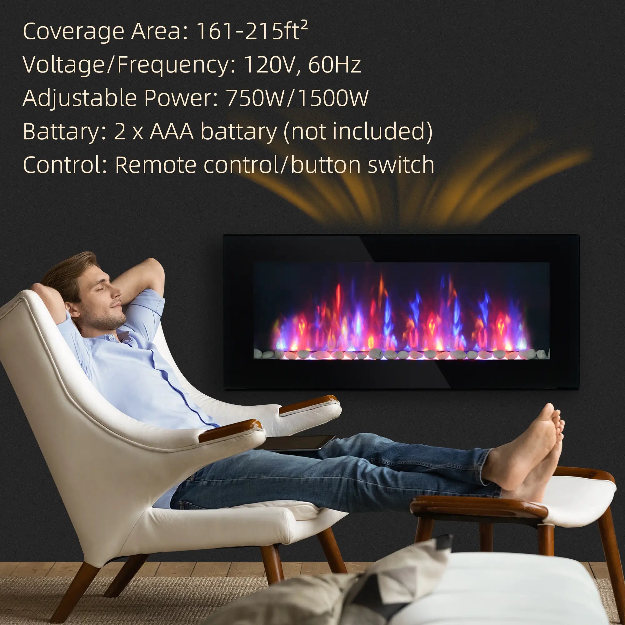 Wall Mounted Fireplace, 41 Inch, Electric with LED Flame Effect, Black Electric Fireplaces at Gallery Canada