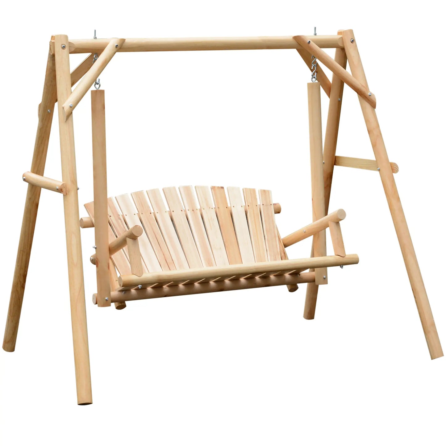 6.5' Wooden Loveseat, Farmhouse Style Log Swing, Natural Wood Patio Swings with Stand Natural at Gallery Canada