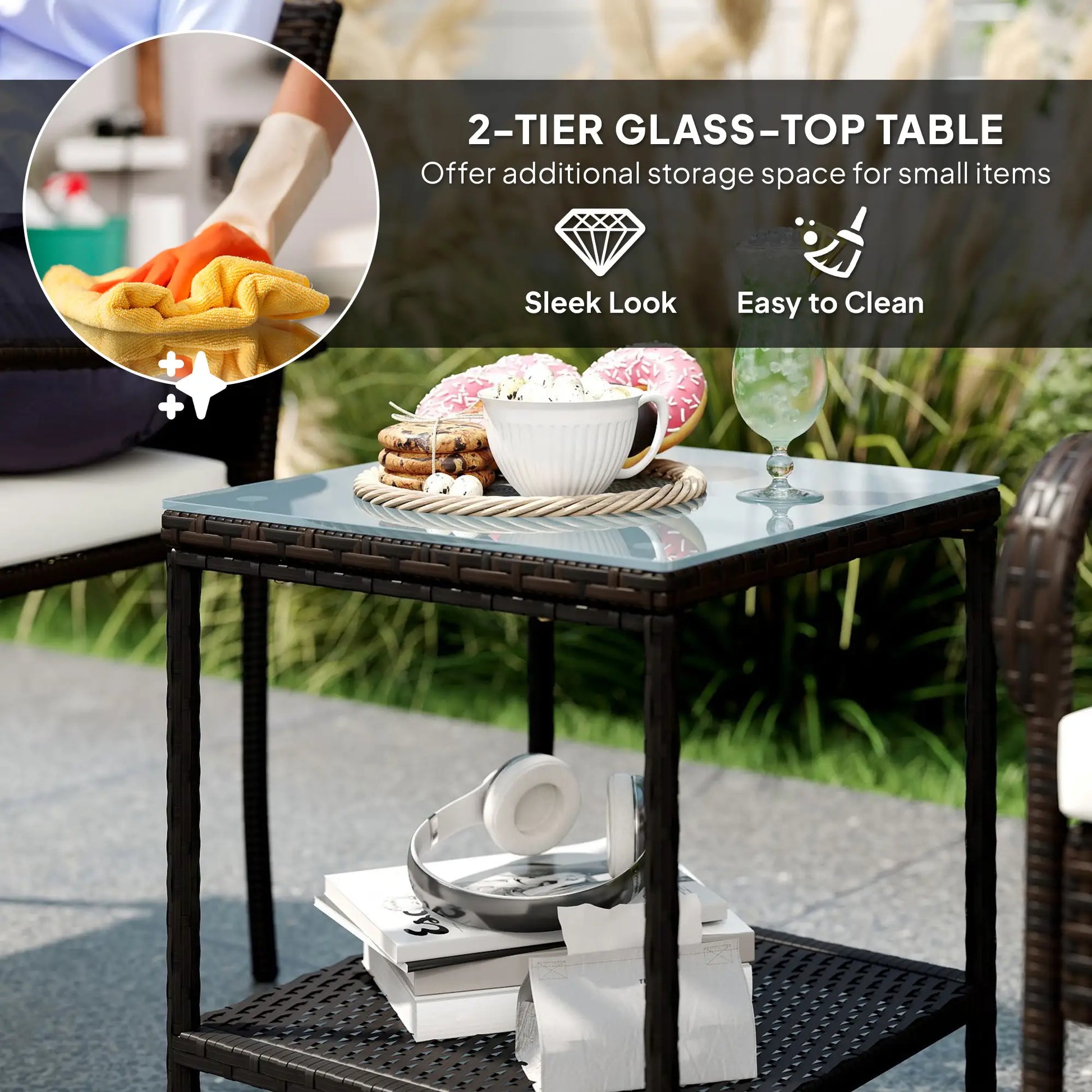 3 Piece Wicker Patio Set, Stackable Chairs, Washable Cushion, Tempered Glass Top, Brown Bistro Sets at Gallery Canada