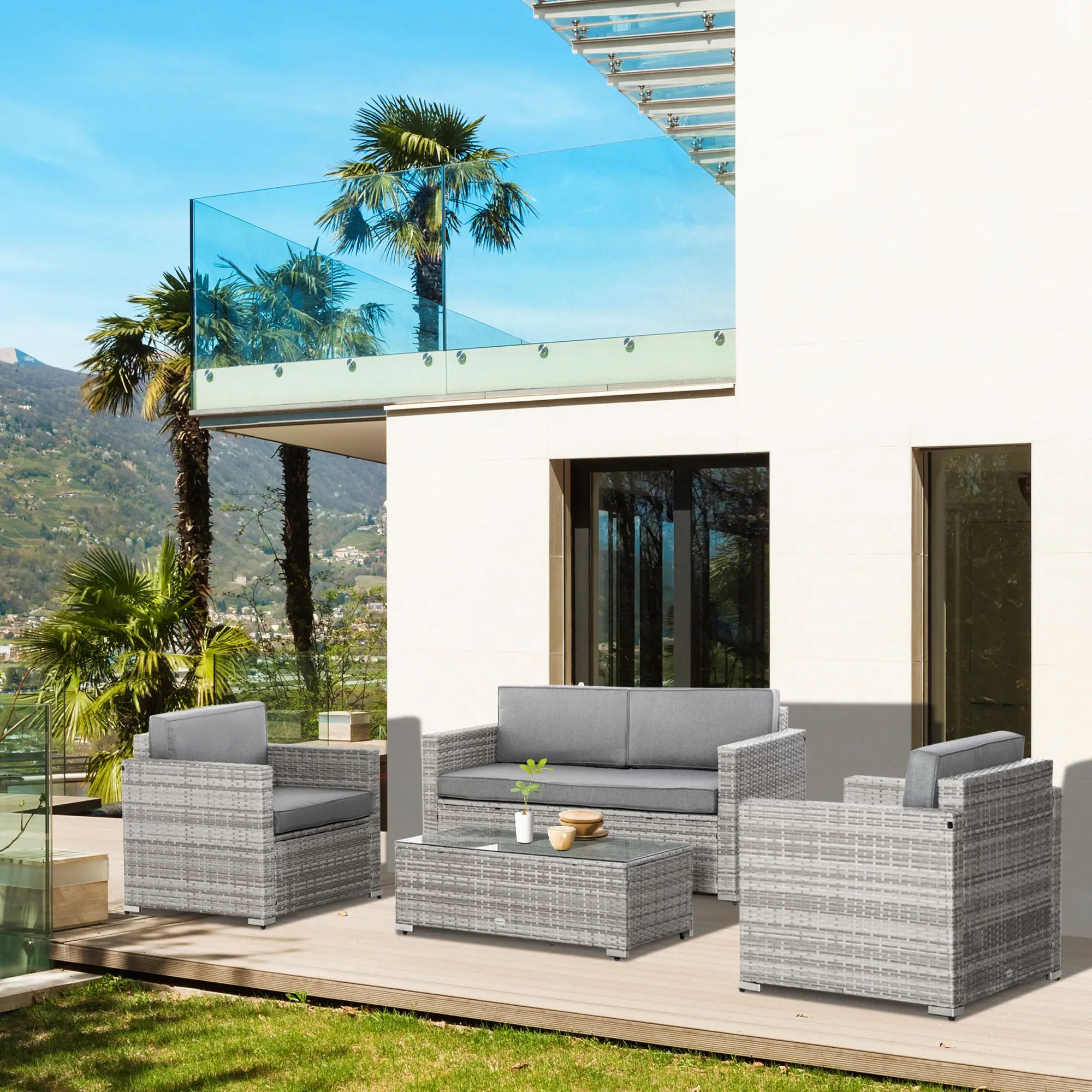 4-Piece Outdoor PE Rattan Sofa Set, Extra Wide Seat, Mixed Grey Patio Furniture Sets at Gallery Canada