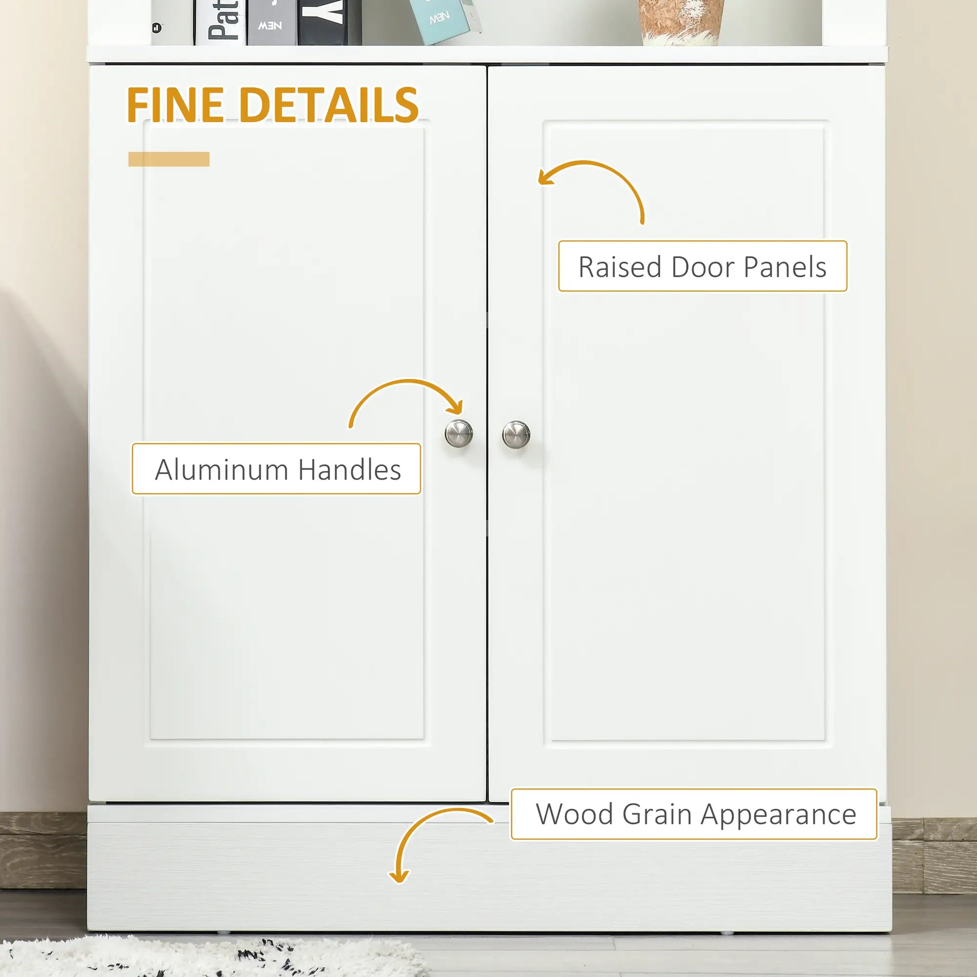 72" Kitchen Buffet, Hutch, Freestanding Cupboard, Wood Grain, White Kitchen Pantry Cabinets at Gallery Canada