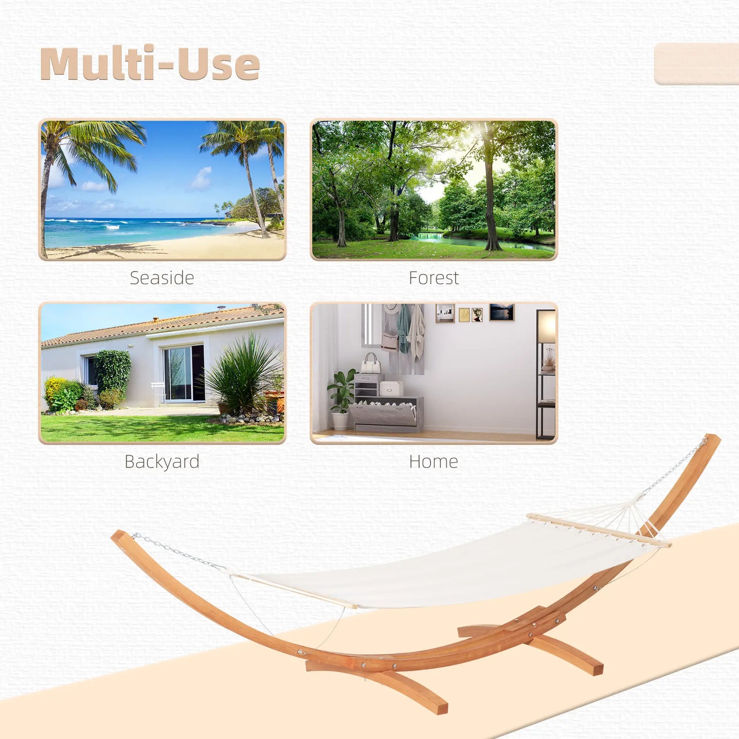 13' Outdoor Hammock with Stand, Wooden Arch, Includes Straps, White Hammocks with Stand at Gallery Canada