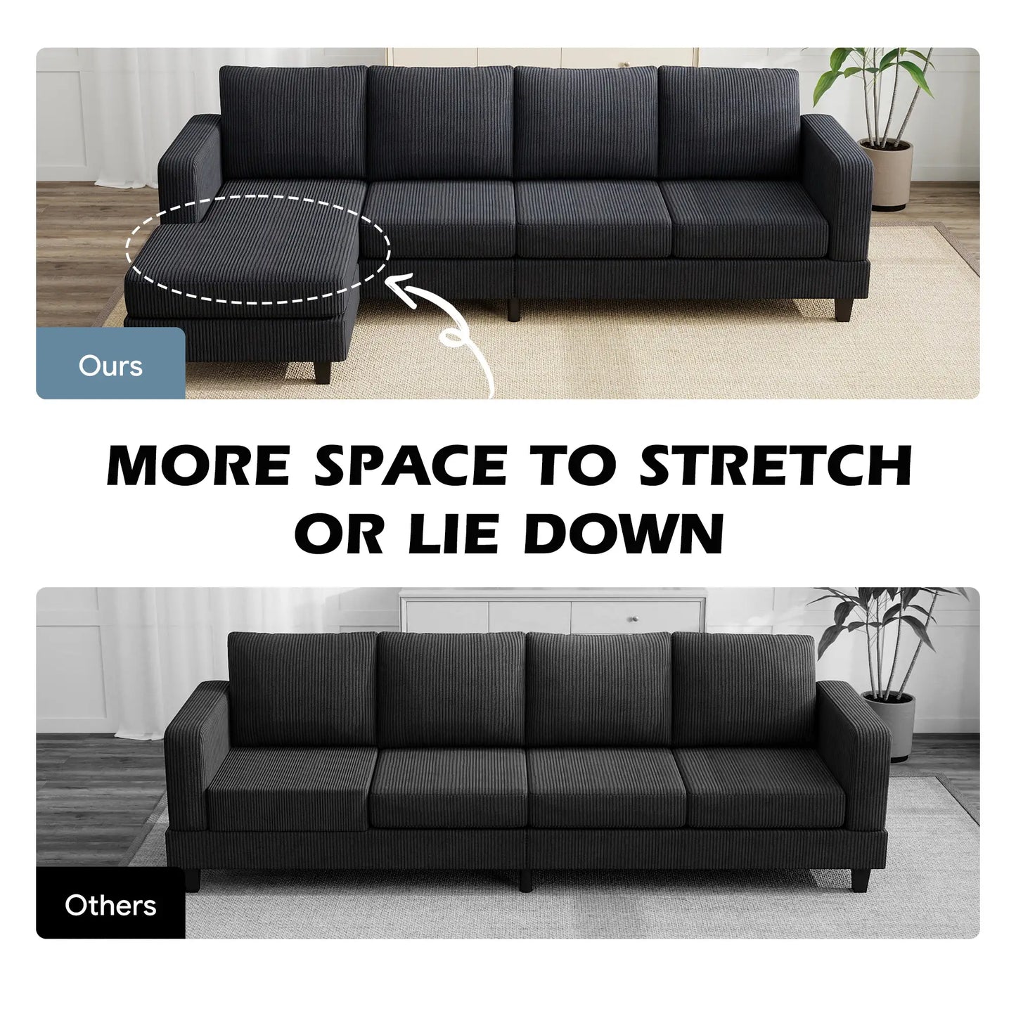 L Shaped Couch with Chaise Lounge, Spring Cushion, Charcoal Grey 3-Seater Sofas at Gallery Canada