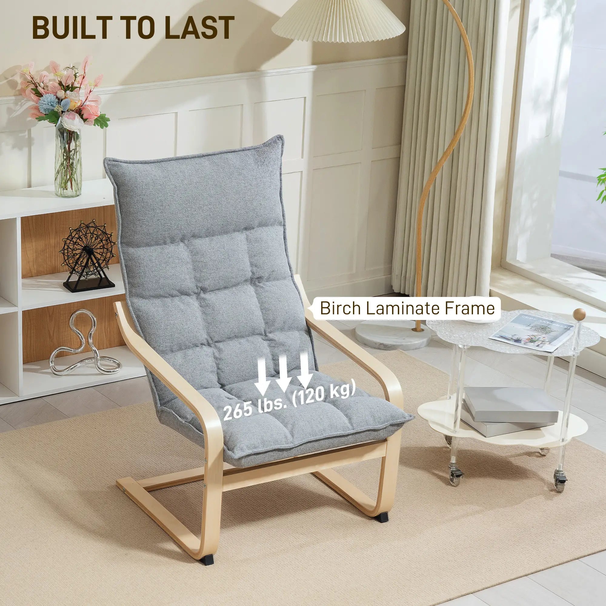 Modern Armchair, Upholstered Accent Chair, Curved Leg, Light Grey Accent Chairs at Gallery Canada