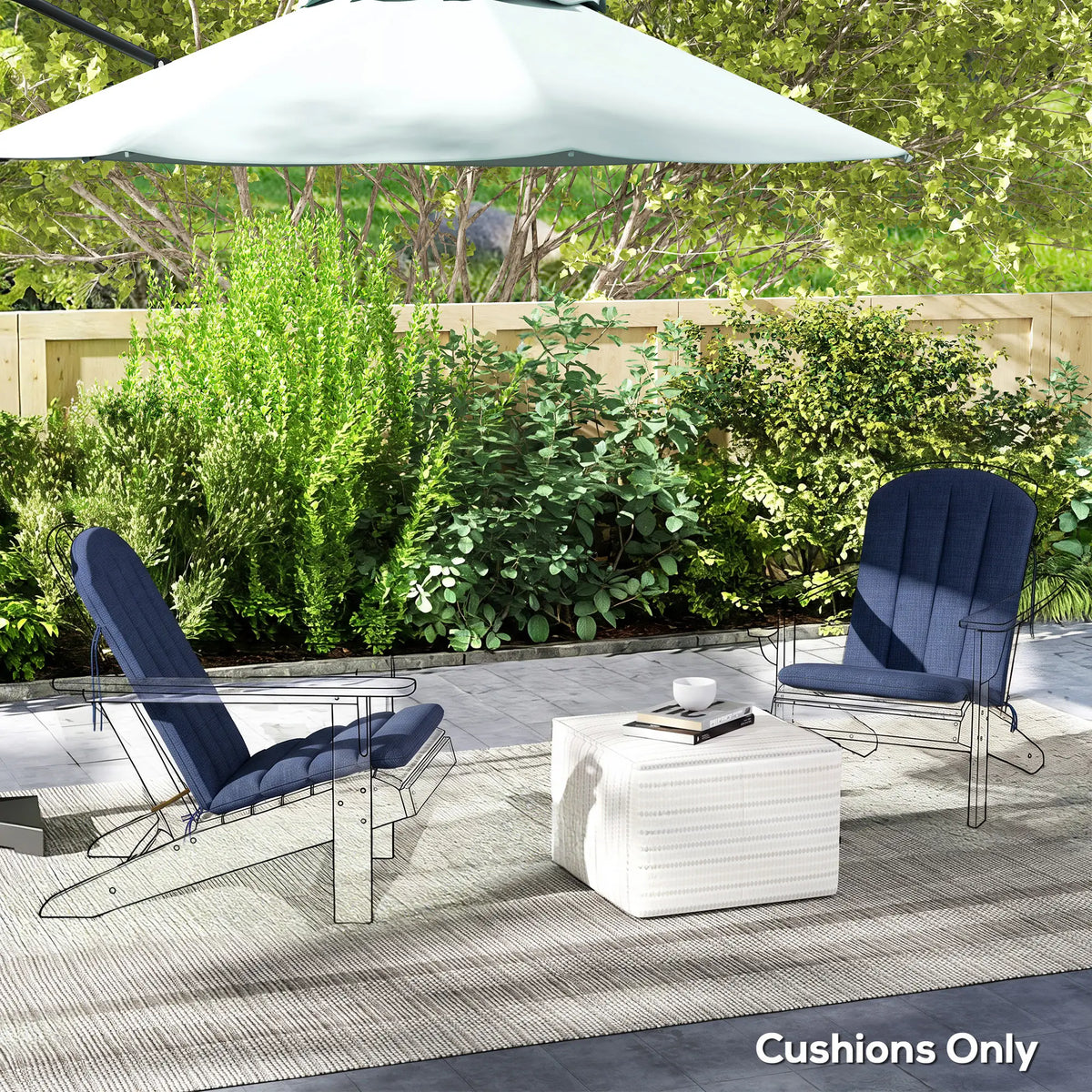 Ensemble de 2 coussins de chaise de patio, dossier haut, mousse haute densité, bleu marine